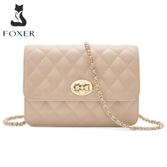 FOXER Women's Chain-Strap Split-Leather Flap Bag