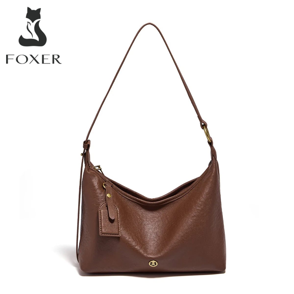 FOXER Genuine Leather Hobo Bag Lady Vintage Commuter Shoulder Bag Large Capacity Soft Leather Women Underarm Bag For Daily