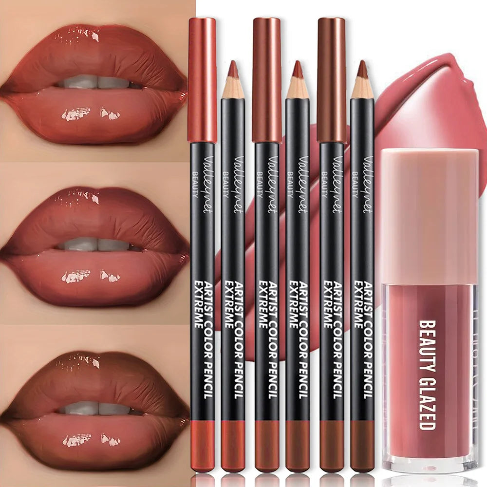 Set of four makeup lip products in a ShopHub NZ 4-piece lip combo set, featuring various shades and finishes for a versatile look.