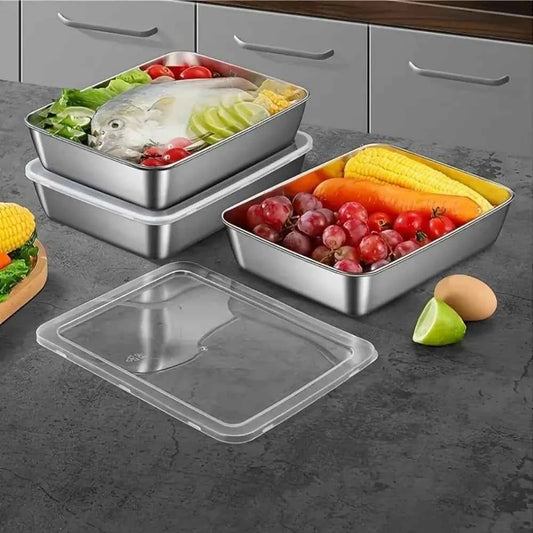4-Piece Stainless Steel Baking Pans with Lids, Non-Stick Rectangular Roasting Dish for Oven, Perfect for Vegetables Meat