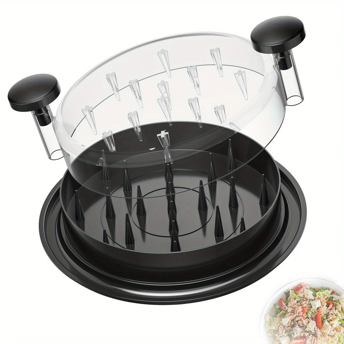 Upgraded chicken shredder with cover from ShopHub NZ, showing stainless steel blades and protective cover for easy shredding.