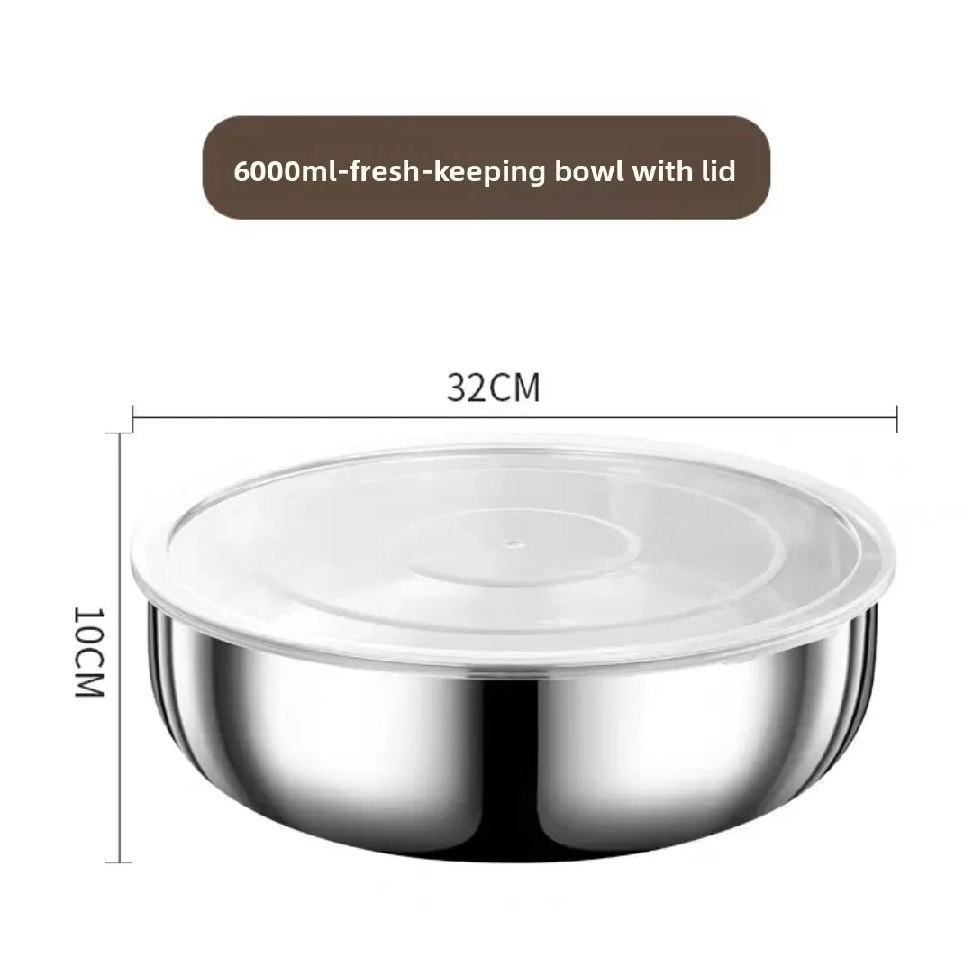 Large stainless steel mixing bowl from ShopHub NZ, rust-resistant kitchen utensil for dough, pasta, vegetables, and soups.