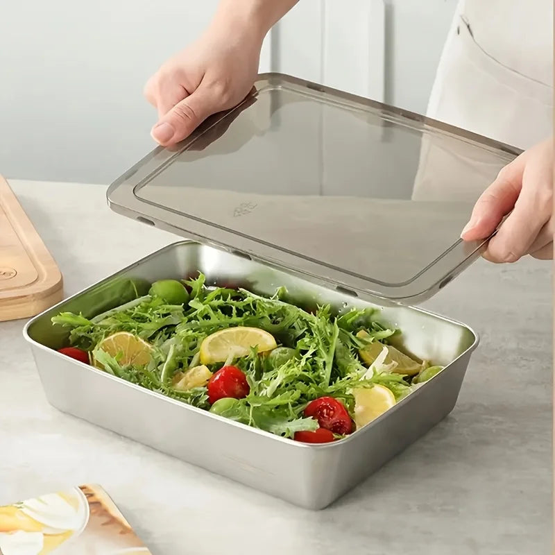 4Pcs Stainless Steel Food Containers with Black Lids, Kitchens Accessories, Holds Knives, Stackable Kitchen Storage