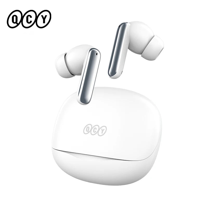 QCY Melobuds N50 ANC earphones with Bluetooth 5.4, dual connection, 6 microphones, and AI call noise cancellation.