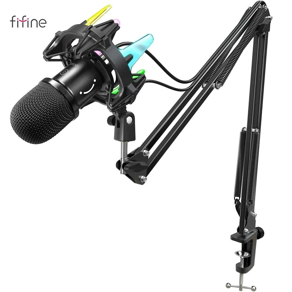 FIFINE USB dynamic microphone from ShopHub NZ, showing a sleek black microphone with a sturdy stand for clear audio recording.