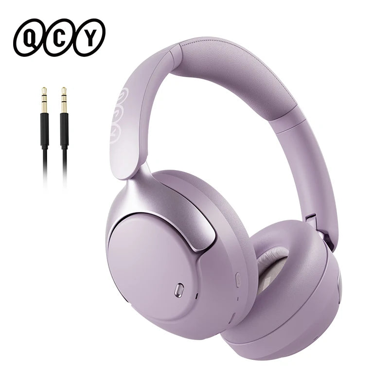QCY H3 PRO ANC Bluetooth headphones with active noise cancelling and 55-hour playtime, shown in black with ear cushions