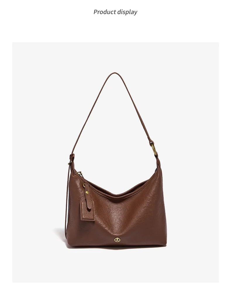 FOXER Genuine Leather Hobo Bag Lady Vintage Commuter Shoulder Bag Large Capacity Soft Leather Women Underarm Bag For Daily