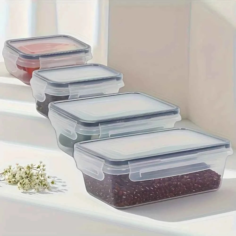 Set of 8 BPA-free airtight food containers with locking lids from ShopHub NZ, showcasing clear plastic storage for kitchen organization.