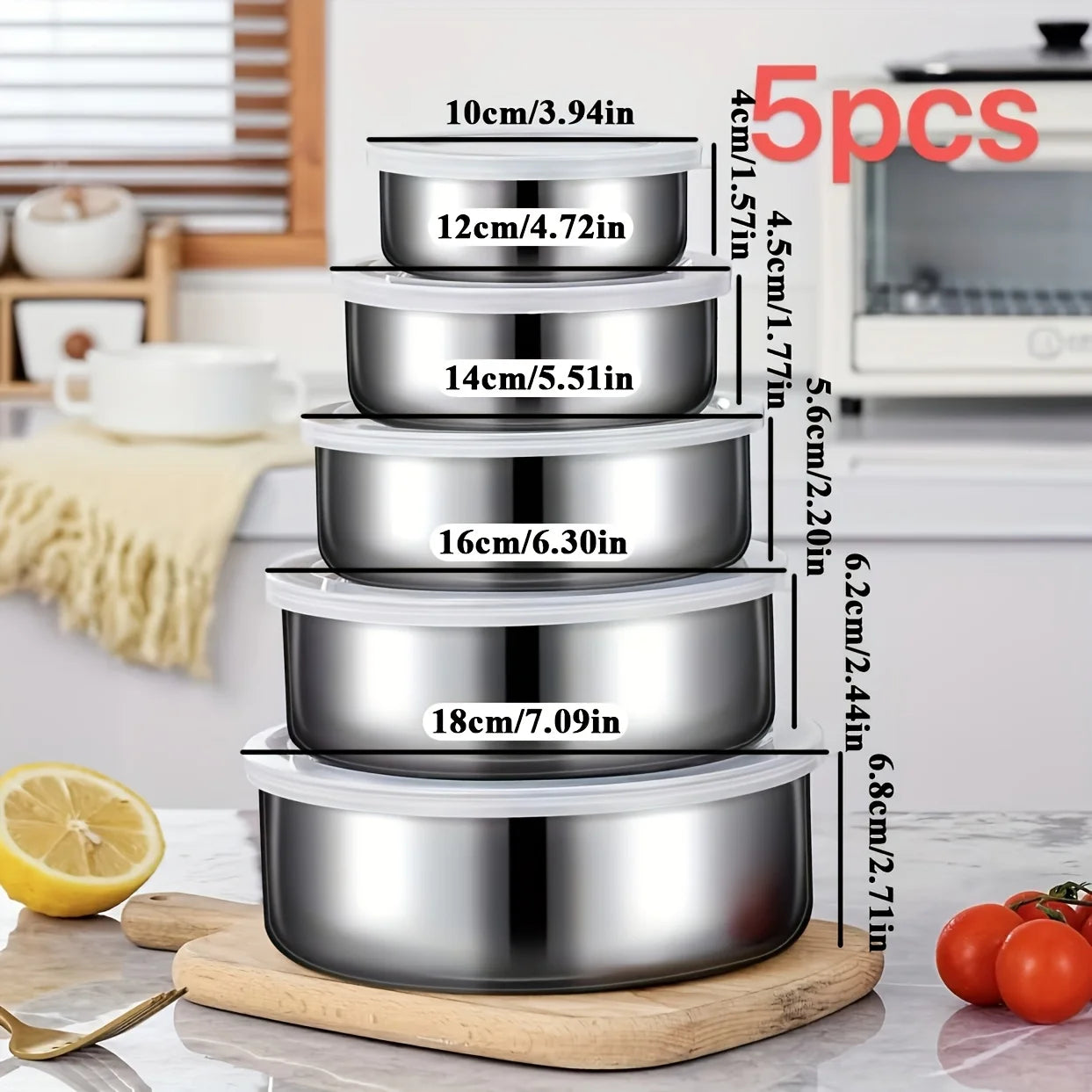 5-Piece Airtight Food Storage Containers Set with Color Lids