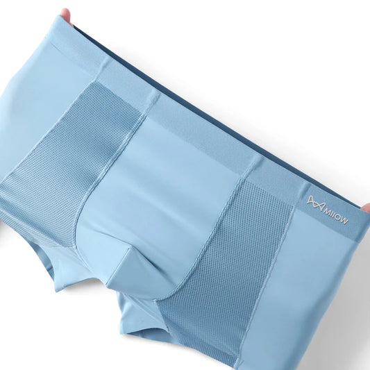 MIIOW Men's Breathable Underwear Set - Ice Silk Mesh Antibacterial Cotton Crotch Seamless Boxers