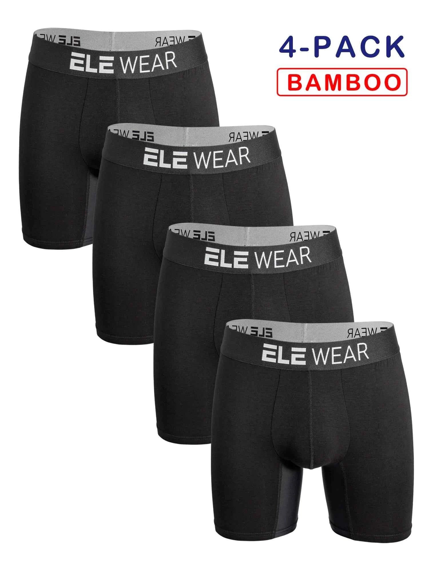 Set of four bamboo men's sports underwear boxer briefs in black, designed for athletic comfort and moisture-wicking performance.