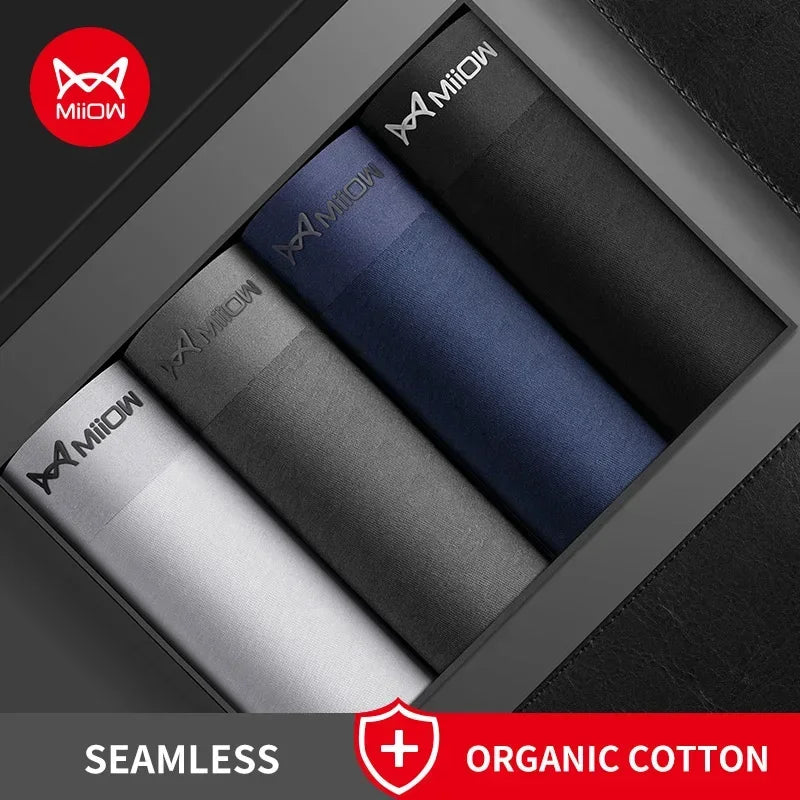 Set of four men's boxer briefs from MiiOW Sexy Cotton, featuring breathable, antibacterial graphene fabric for comfort.