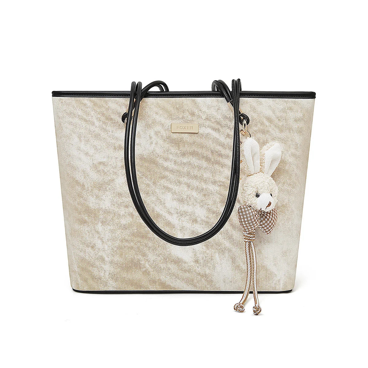FOXER Designer Women's Tote Bag High Quality PVC Leather Female Handbag Trendy Casual Commuter Shoulder Bag with Pendant