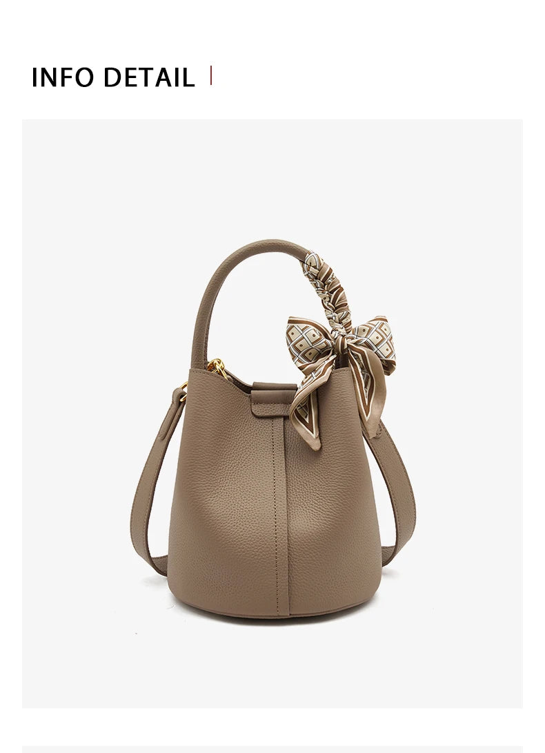 FOXER Women Shoulder Bag Crossbody Handbag Lady Genuine Leather+ Microfiber Fashion Bucket Bag Gift for Lover