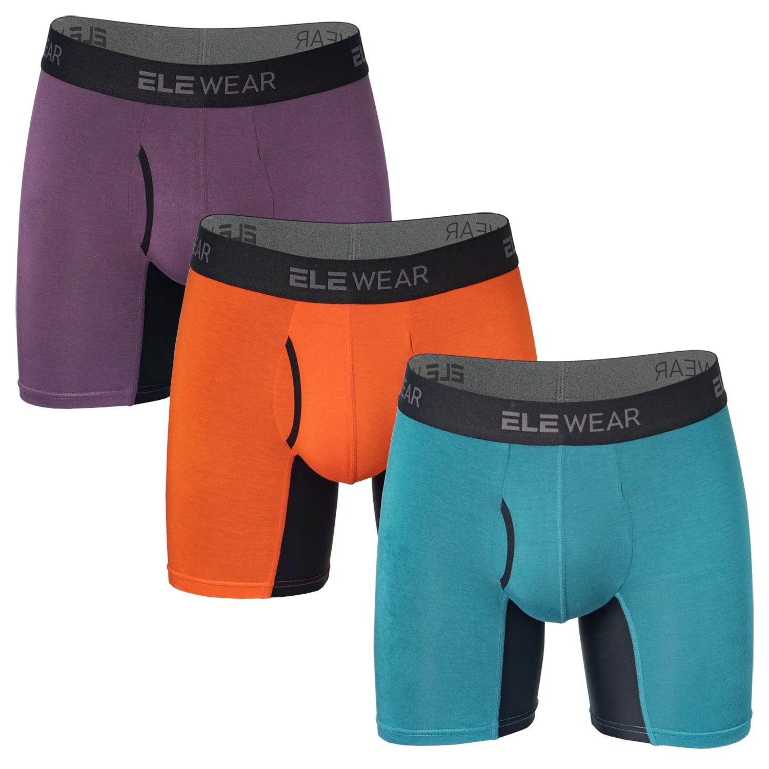 Three bamboo men's boxer shorts with front openings, breathable and comfortable, designed for everyday wear.