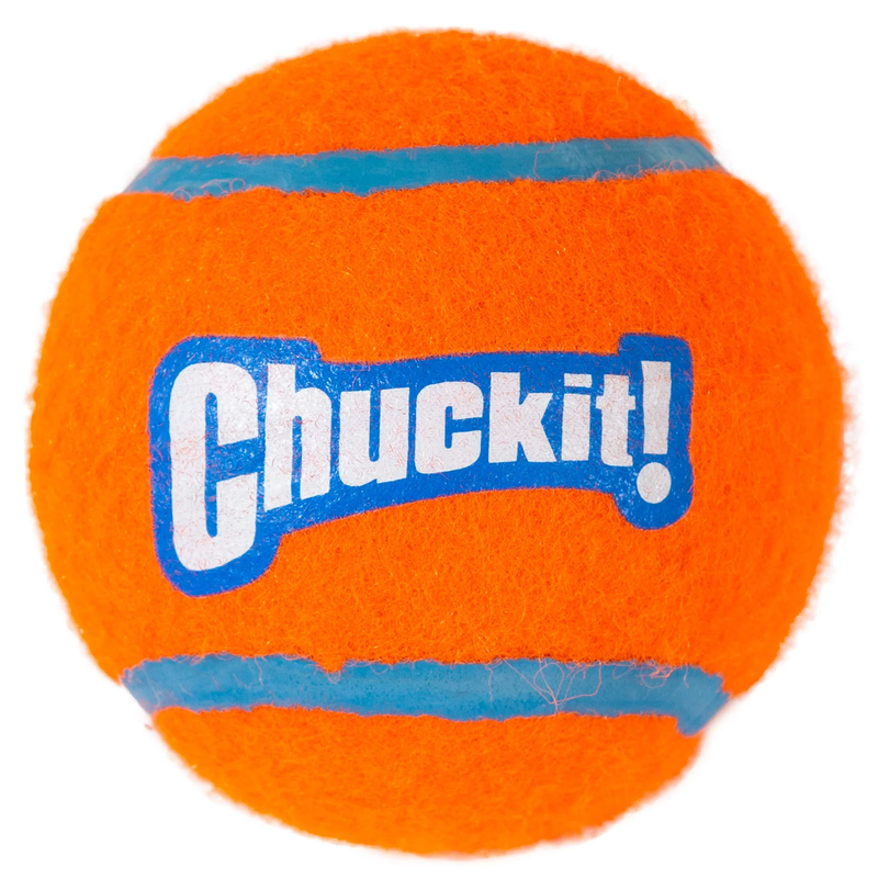 Large Chuckit! tennis ball for dogs, by Animal Addiction Limited, shown in a close-up image highlighting its bright color and size.