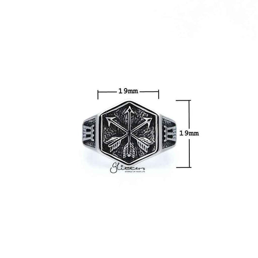 Stainless Steel Antiqued Crossed Three Arrows Casting Men's Rings
