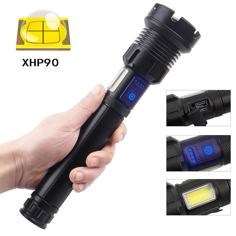 Rechargeable LED torch with high lumens from dealonlinenz, featuring two 26650 batteries and a durable flashlight design.
