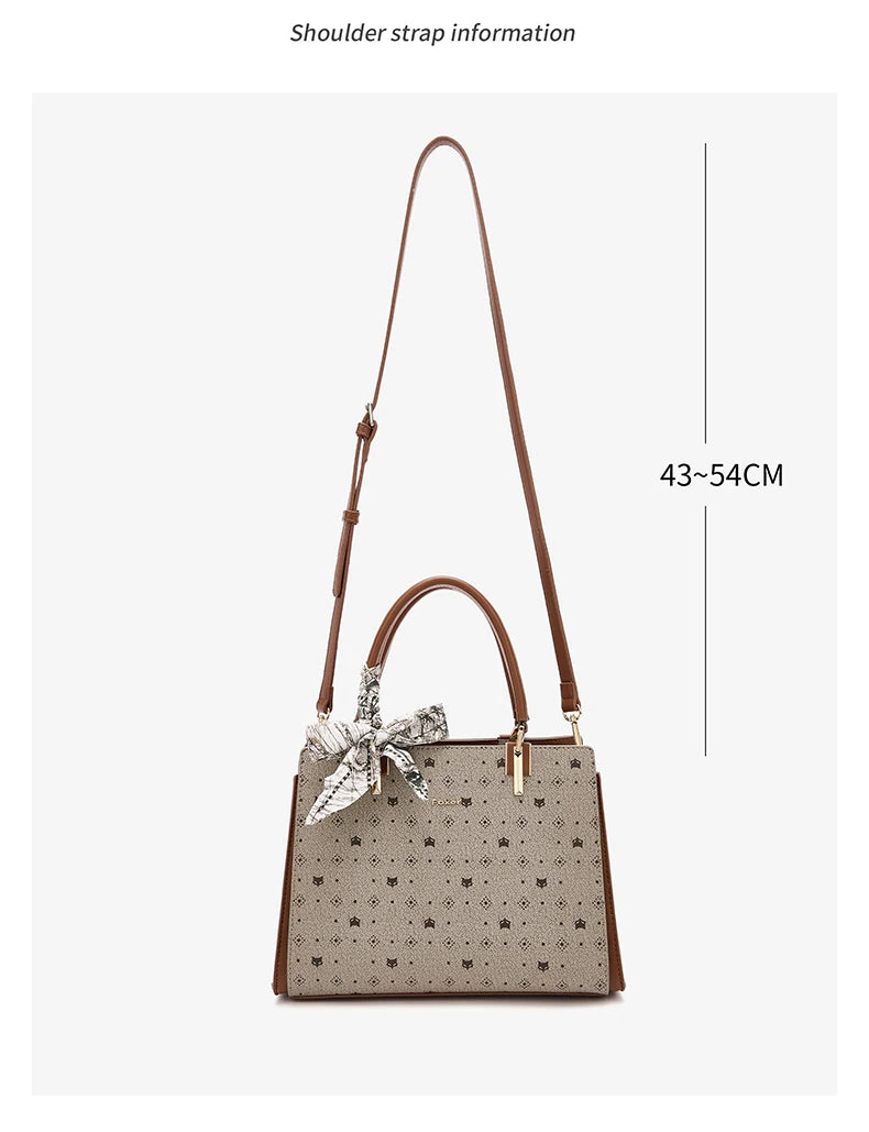FOXER Vintage Women Handbag PVC Leather Tote Bag Large Capacity Top‑Handle Shoulder Crossbody Bag for Ladie Daily Work Purse