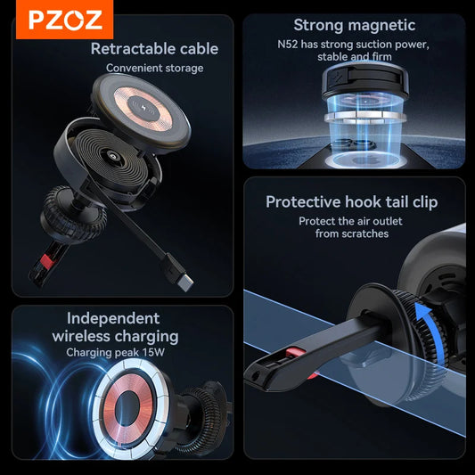 PZOZ SnapDrive Magnetic Wireless Car Charger & Phone Holder