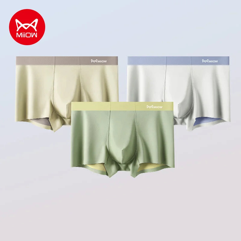 Men's breathable nylon boxer briefs by MiiOW, 3-pack seamless antibacterial men's underwear with comfortable fit.