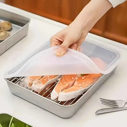 1-Piece Stainless Steel Baking Food Storage Box, Stackable Rectangle Container for Cookies Bread Cakes Meal Prep