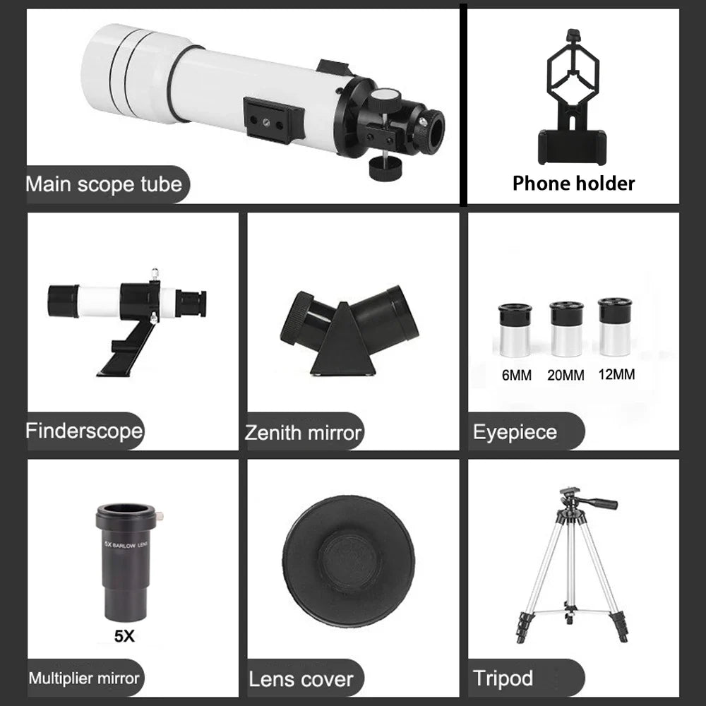 Habicare 333x HD Astronomical Telescope focusing on the Moon, with detailed lunar surface features visible.
