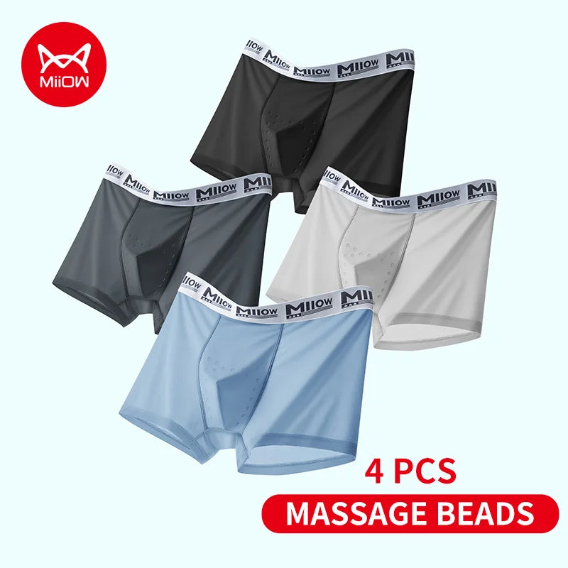 Set of four men's MiiOW Ice Silk Boxer Briefs, antibacterial and breathable underwear by ShopHub NZ, shown in neutral fabric and fit.