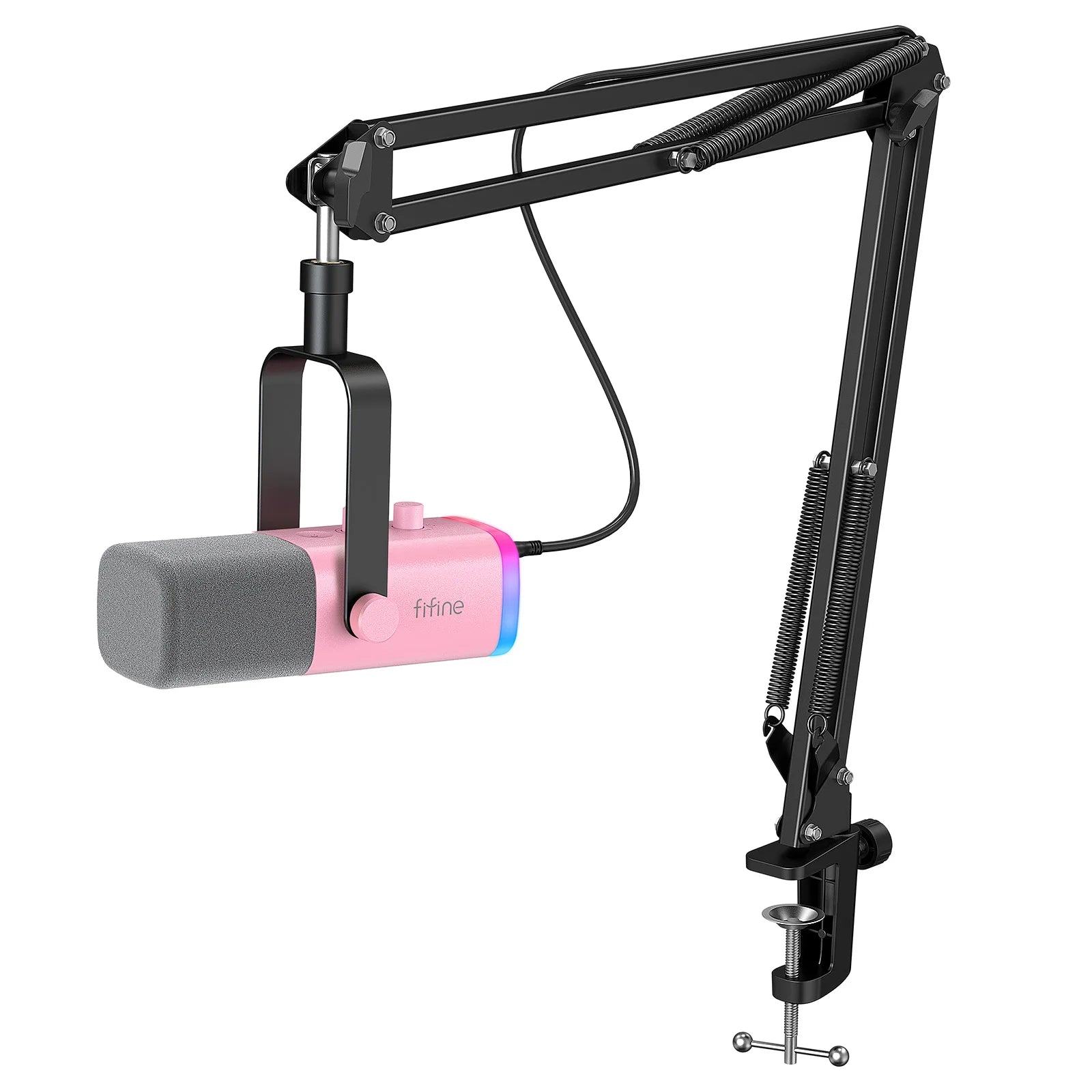 FIFINE USB/XLR gaming microphone kit with adjustable arm and pop filter for streaming and recording.