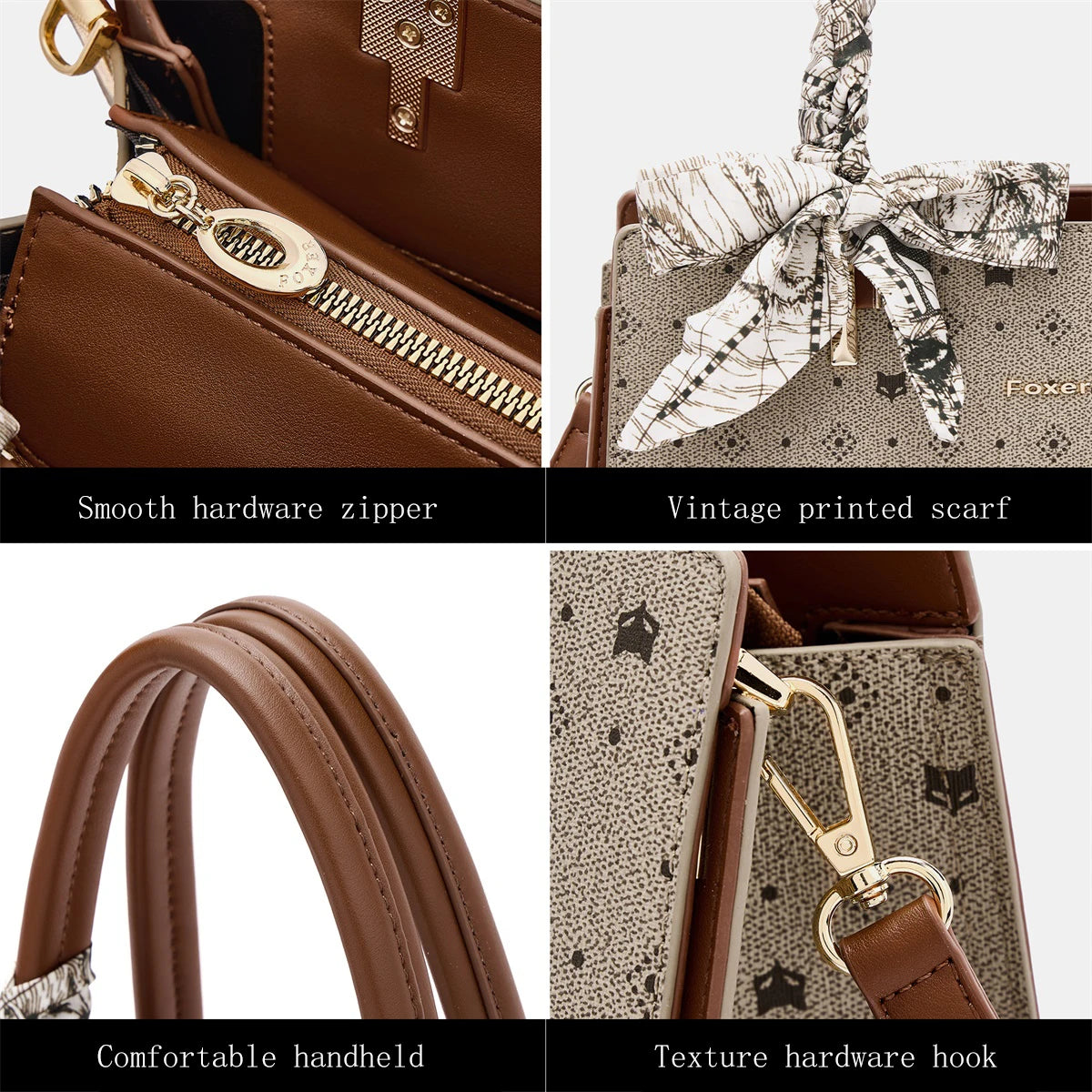 FOXER Vintage Women Handbag PVC Leather Tote Bag Large Capacity Top‑Handle Shoulder Crossbody Bag for Ladie Daily Work Purse