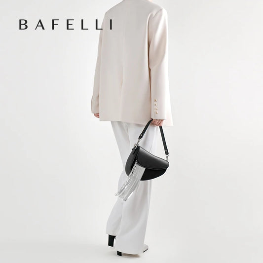 BAFELLI Tassel Genuine Leather Saddle Bag