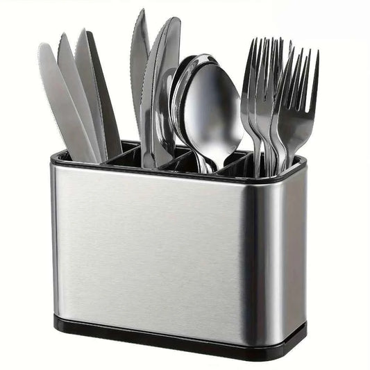 1Pc Stainless Steel Cutlery Holder with 4 Compartments, Rustproof Organizer for Kitchen Counter, Large Capacity Utensil Storage