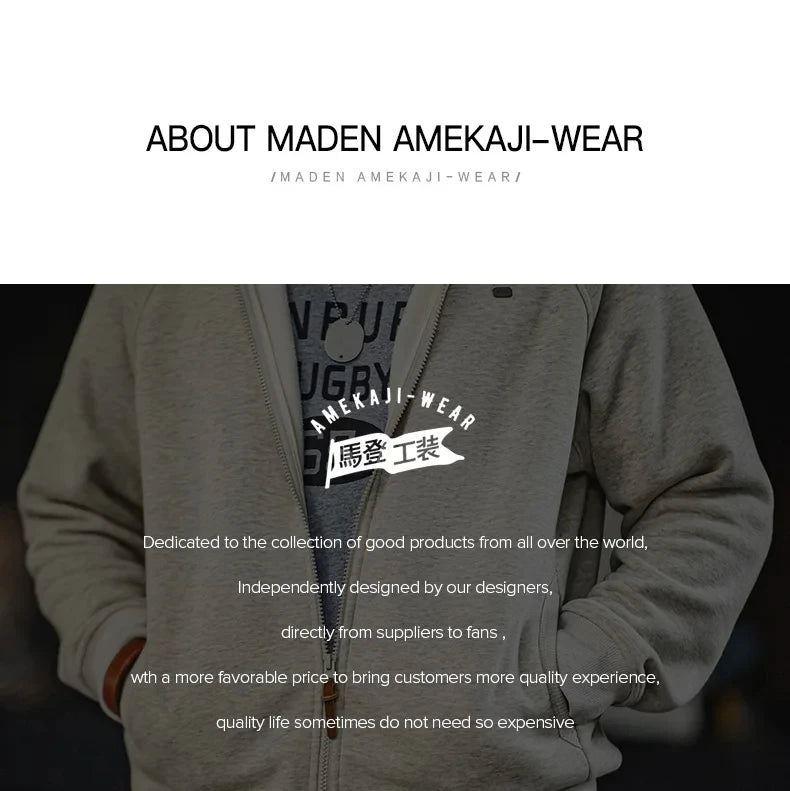 Maden Gray Hooded Sweatshirt for Men Polar Fleece Lining Thickened Warm Zippered Sports Cardigan Autumn and Winter Outer Jacket