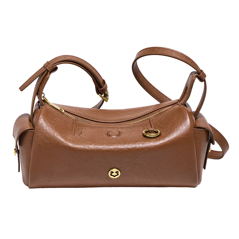 FOXER 2026 New Spring Women's Shoulder Bag Genuine Leather Cylinder Crossbody Bag Lightweight & Durable Bag for Travel & Daily