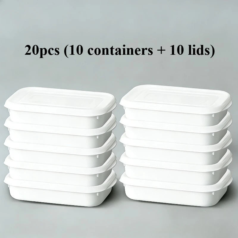 Set of 20 ShopHub NZ 350ml airtight food storage containers with lids, stacked neatly for kitchen organization.