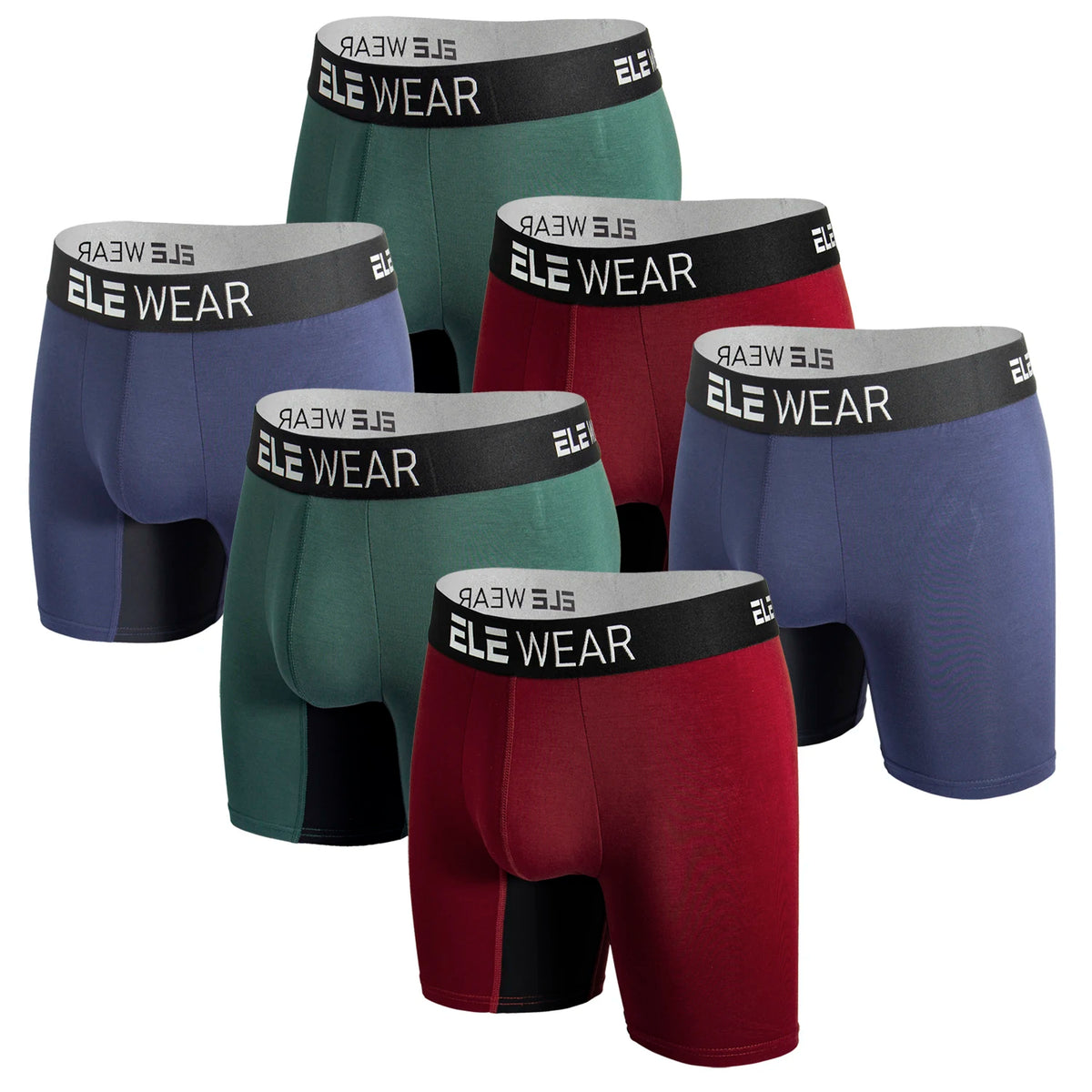 Six pairs of breathable bamboo men's boxer shorts in plus size, featuring comfortable and stylish underwear from ShopHub NZ.