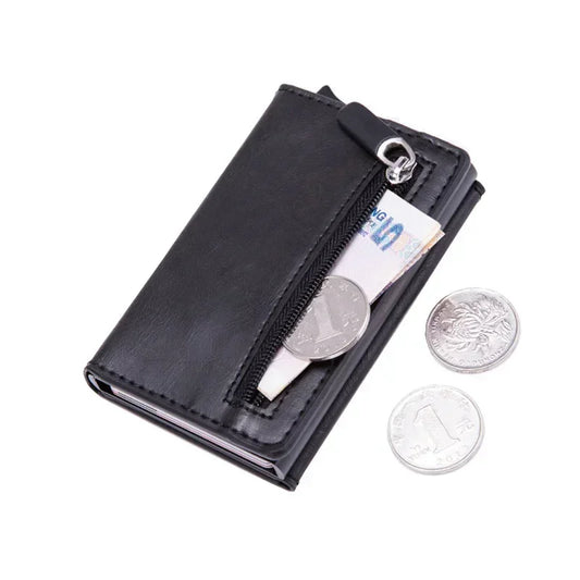 Anti Rfid Metal Business Card Holder Automatic Pop Up Case Men Trifold Coin Purse Small Carbon Visit Credit Cardholder for Men