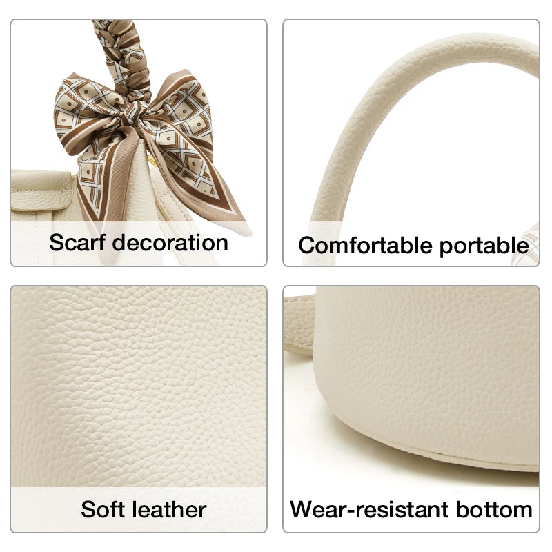 FOXER Women Shoulder Bag Crossbody Handbag Lady Genuine Leather+ Microfiber Fashion Bucket Bag Gift for Lover