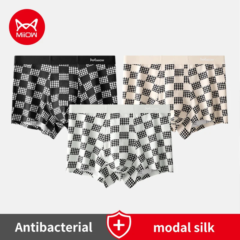 Men’s modal antibacterial boxer briefs by MiiOW, cotton comfort, 3-pack, men's underwear featuring breathable, antibacterial fabric.