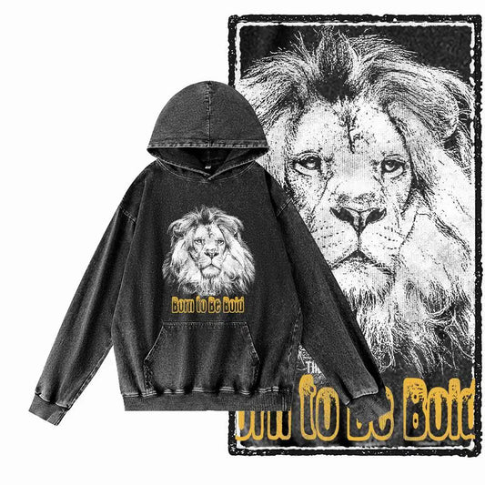 COOLMIND Lion Graphic Pullover | Acid-Washed Black