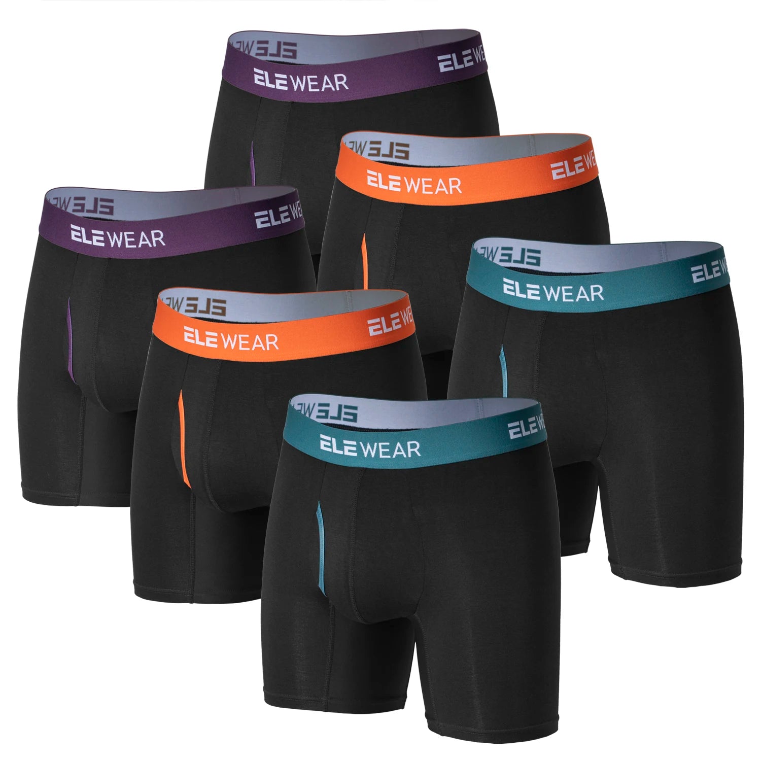 Six bamboo men's boxer shorts with open fly, breathable fabric, in plus size, featuring comfortable, stylish underwear by ShopHub NZ.