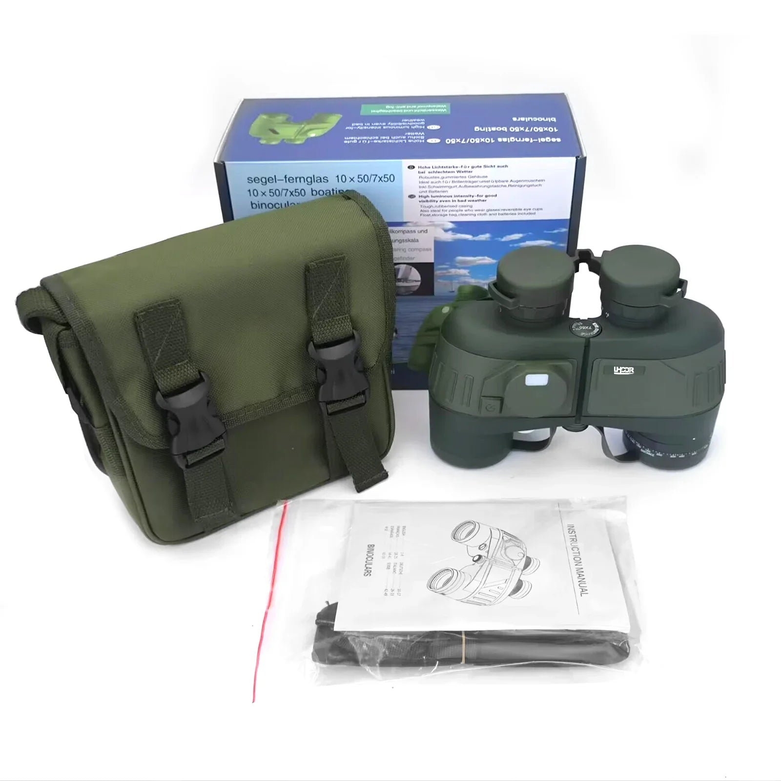 Habicare professional waterproof binoculars with built-in compass, compact SS model ideal for outdoor adventures and navigation.