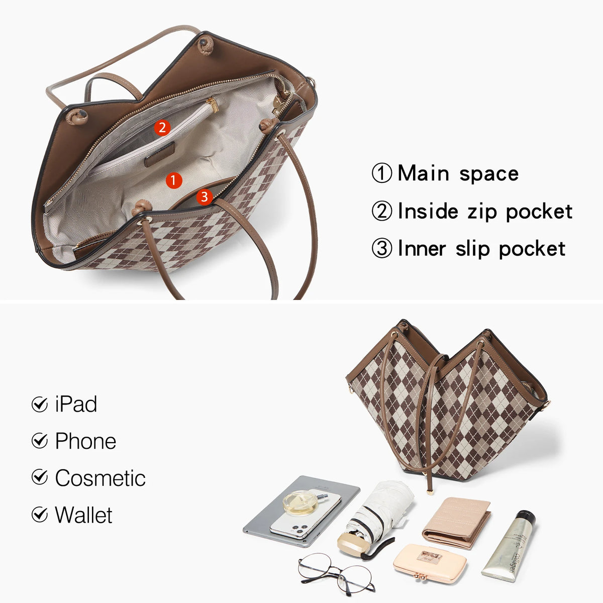 FOXER Women's Plaid Cotton Bucket Shoulder Bag
