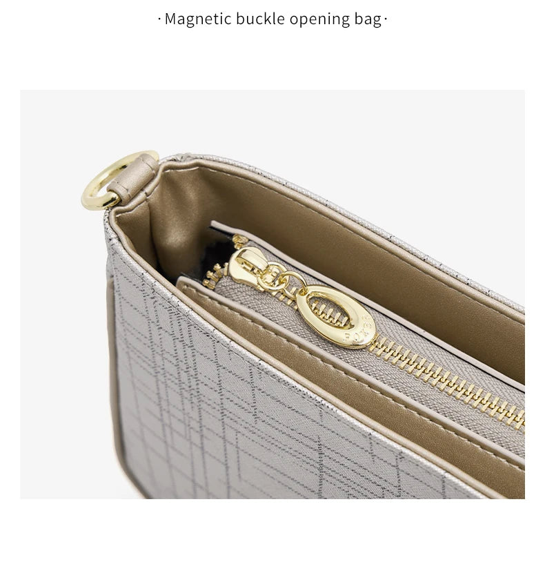 FOXER Cowhide Leather Women Baguette Shoulder Bag Light Luxury Ladies Crossbody Bag Fashion Sling Purse for Daily Dating Use