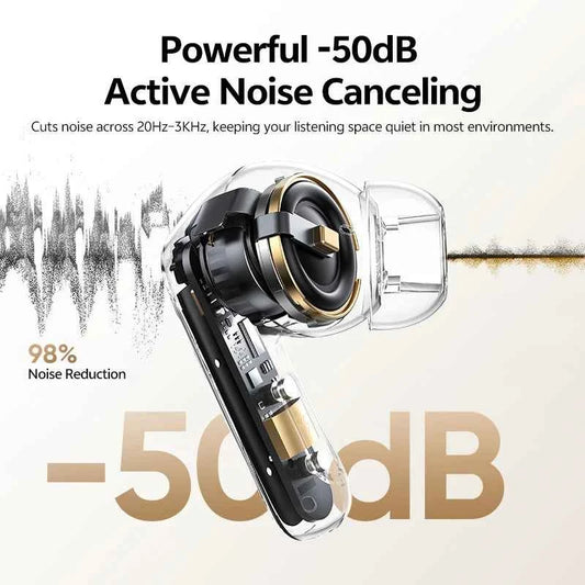 QCY MeloBuds N20 Earphones - Wireless Bluetooth 6.0 with 13mm Drivers and 50dB Adaptive Hybrid Noise Cancelling, 40Hrs Battery Life