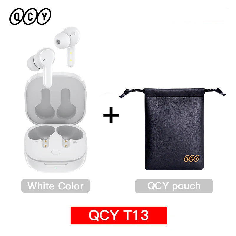 QCY T13 wireless earphones with touch control, 4-mic ENC, stereo sound, HD calls, and 40-hour standby in black with charging case