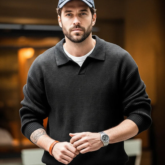 MADEN Black Cotton-Blend Knit Pullover
