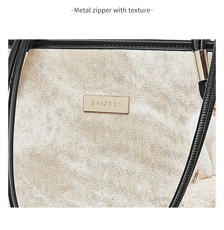 FOXER Designer Women's Tote Bag High Quality PVC Leather Female Handbag Trendy Casual Commuter Shoulder Bag with Pendant