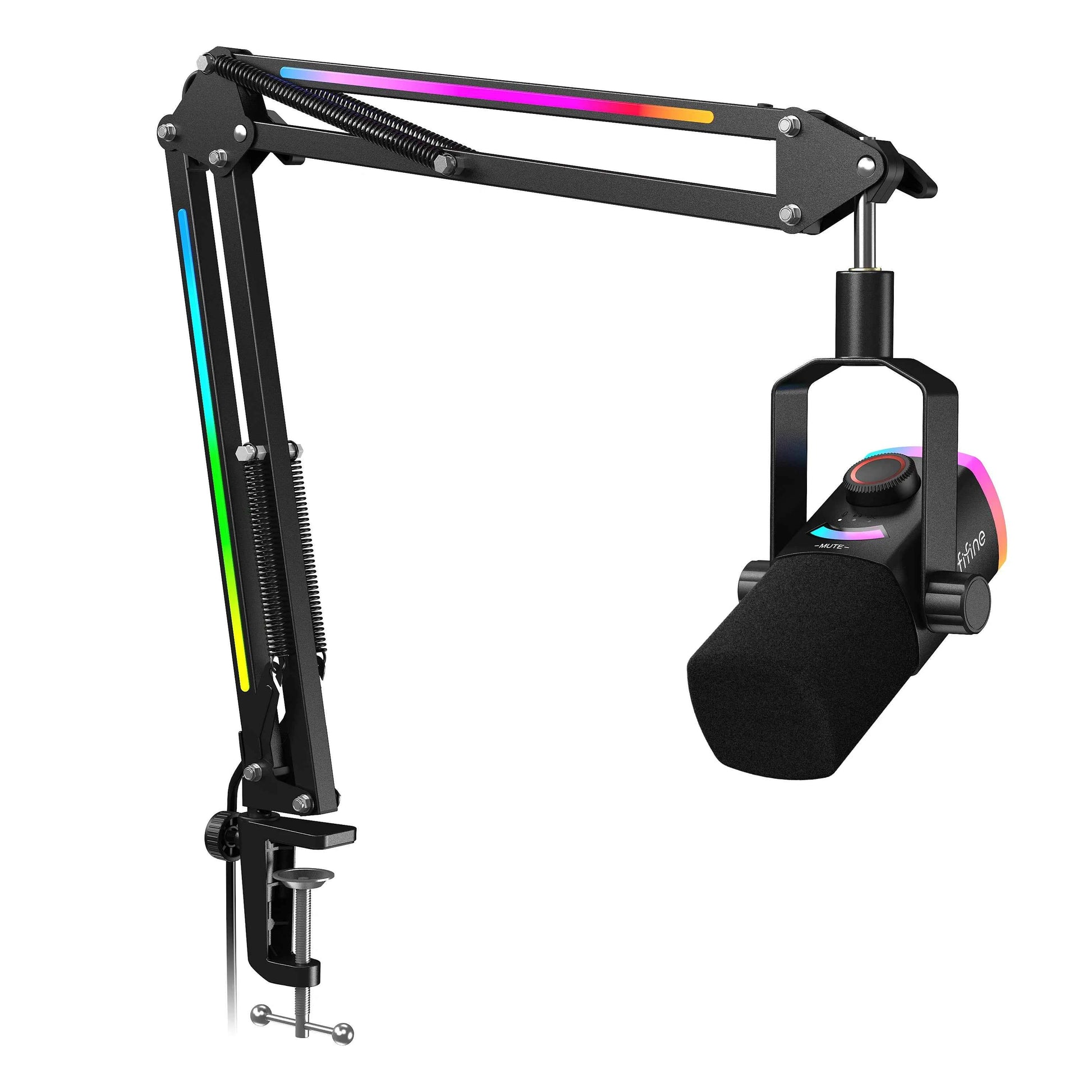 FIFINE AM8PROT gaming microphone kit with adjustable arm, pop filter, and USB connection for streaming and recording.