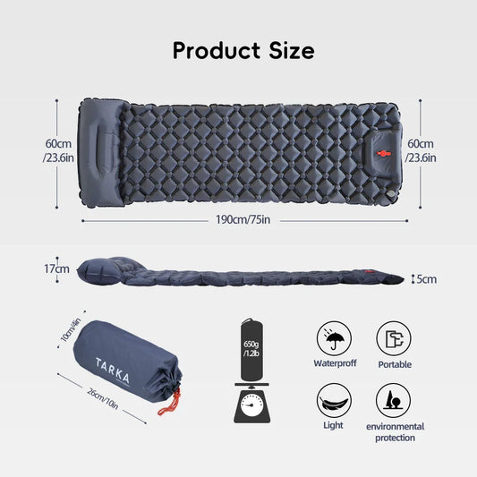 Inflatable Camping Mat with Pillow – Self-Inflating Mattress Habicare